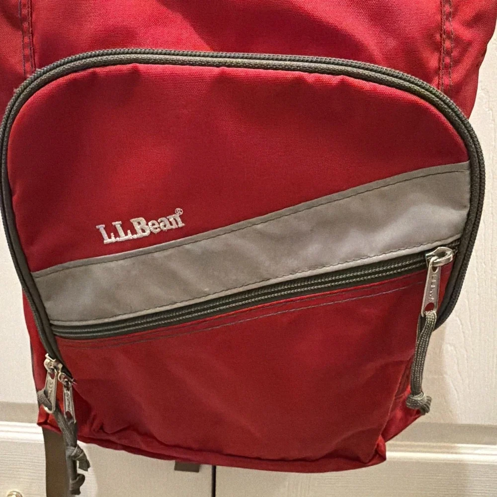 LL Bean Reflective Red Backpack Book Bag Personalized MJK Strap Zip Vintage 90s